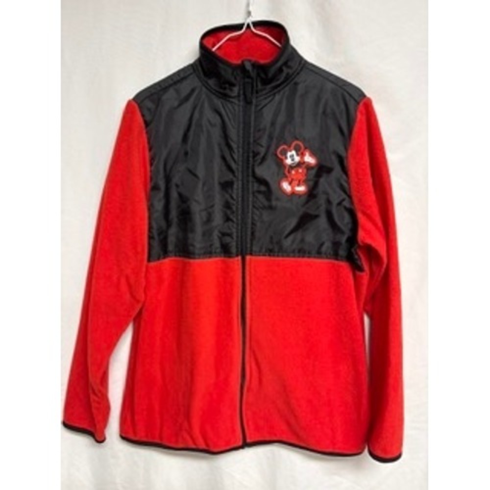 Disney Parks Mickey Mouse Fleece Jacket Red Black Colorblock Full Zip Mens Small